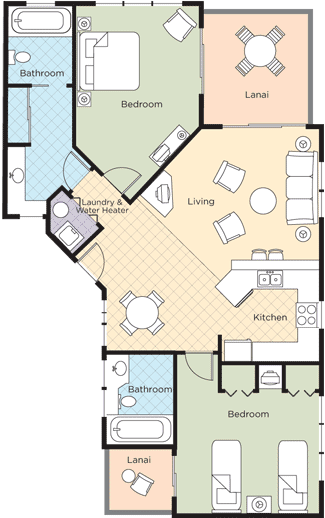 Club Wyndham Bali Hai Villas - One Bedroom, Two Bath Floor Plan